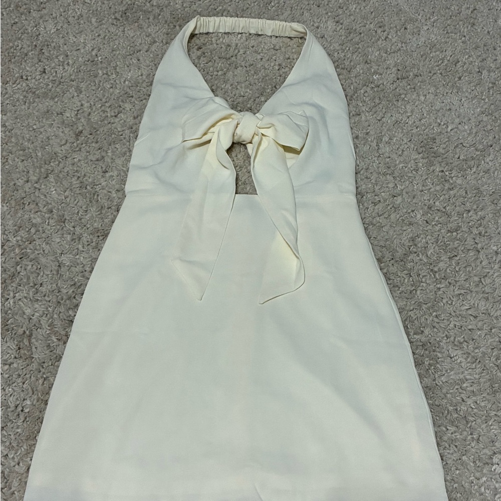 Forever 21 Cream Colored Halter Dress with Front Bow